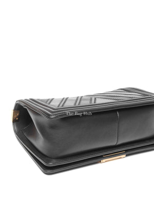 Chanel Black Calfskin Caviar In The Mix Chevron Old Medium Le Boy Flap Bag GHW