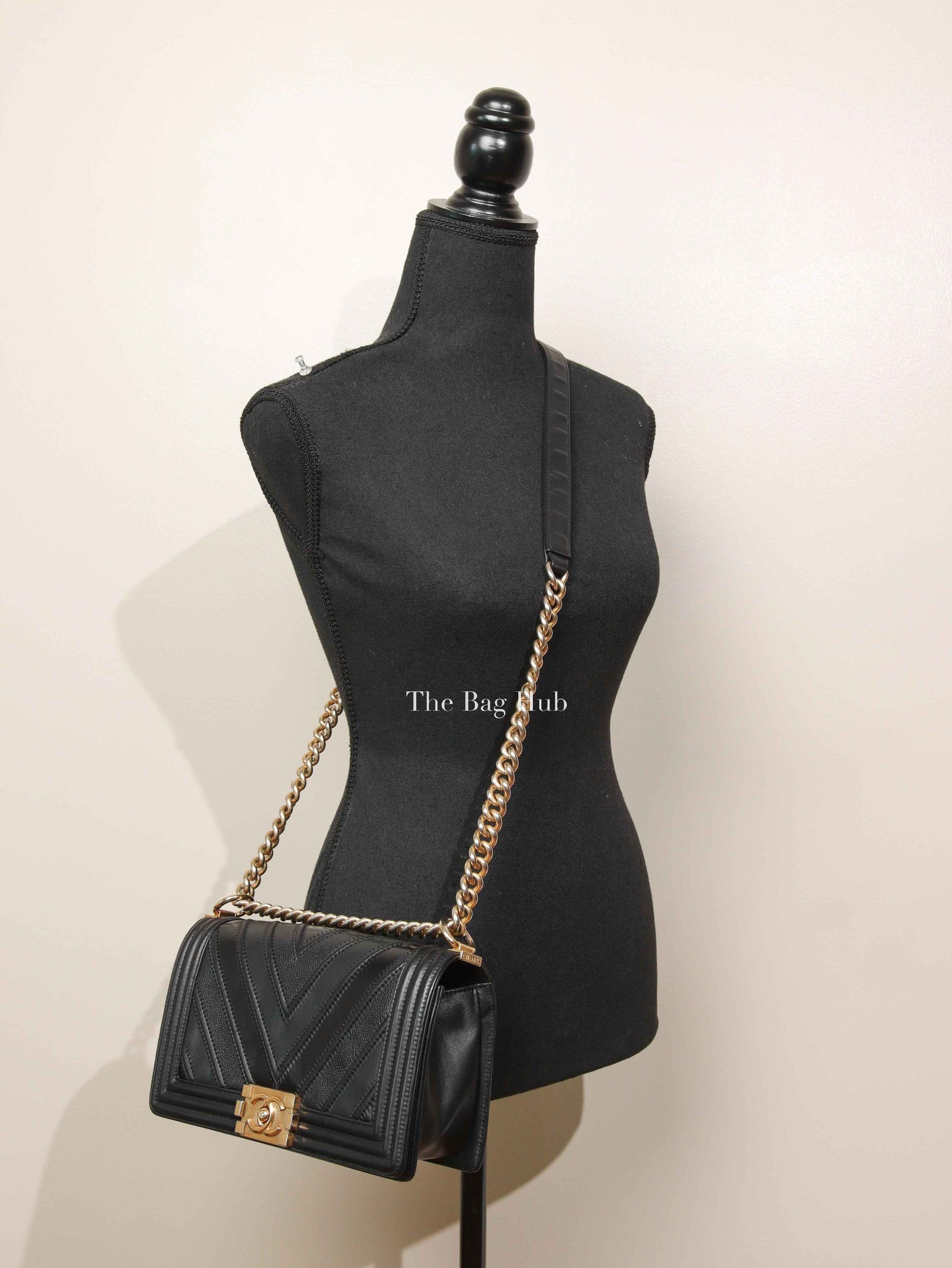 Chanel Black Calfskin Caviar In The Mix Chevron Old Medium Le Boy Flap Bag GHW