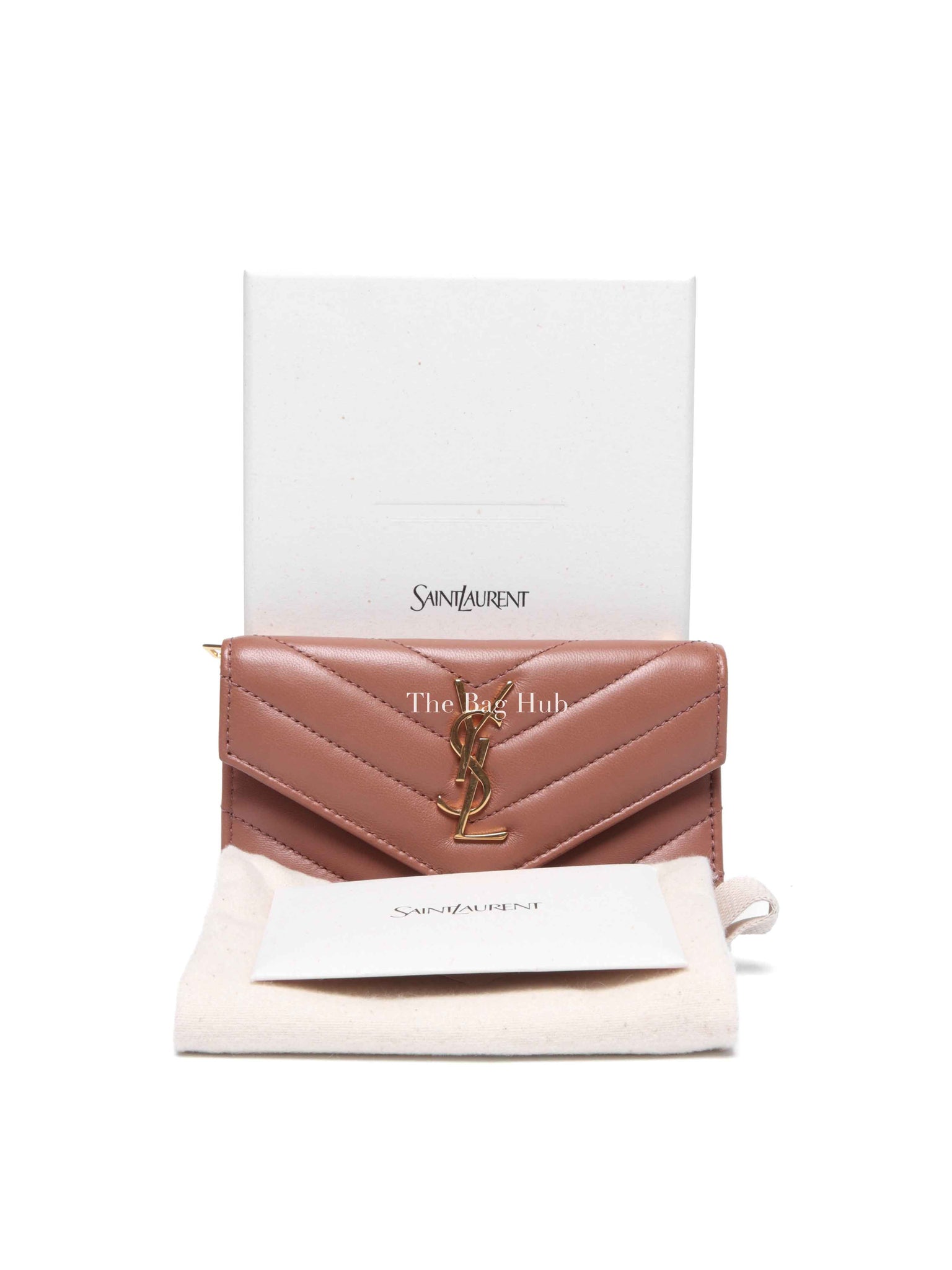 Saint Laurent Barely Pink Quilted Chevron Cassandre Fragments Flap Card Case