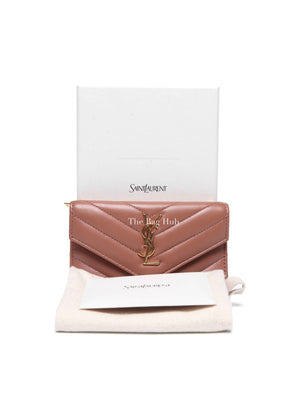 Saint Laurent Barely Pink Quilted Chevron Cassandre Fragments Flap Card Case