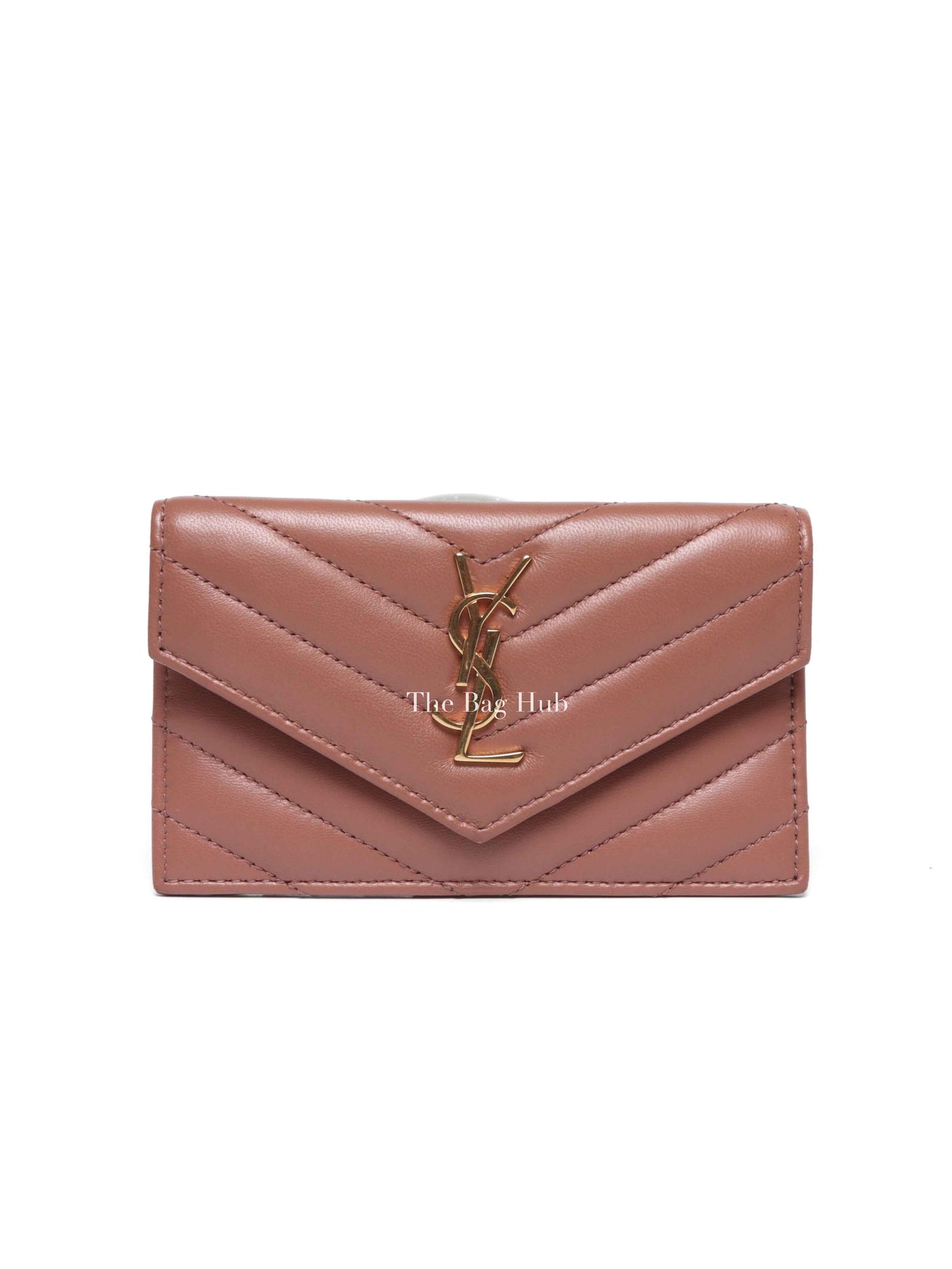Saint Laurent Barely Pink Quilted Chevron Cassandre Fragments Flap Card Case