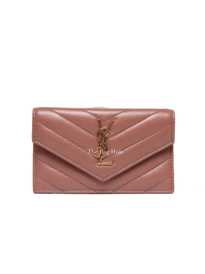 Saint Laurent Barely Pink Quilted Chevron Cassandre Fragments Flap Card Case