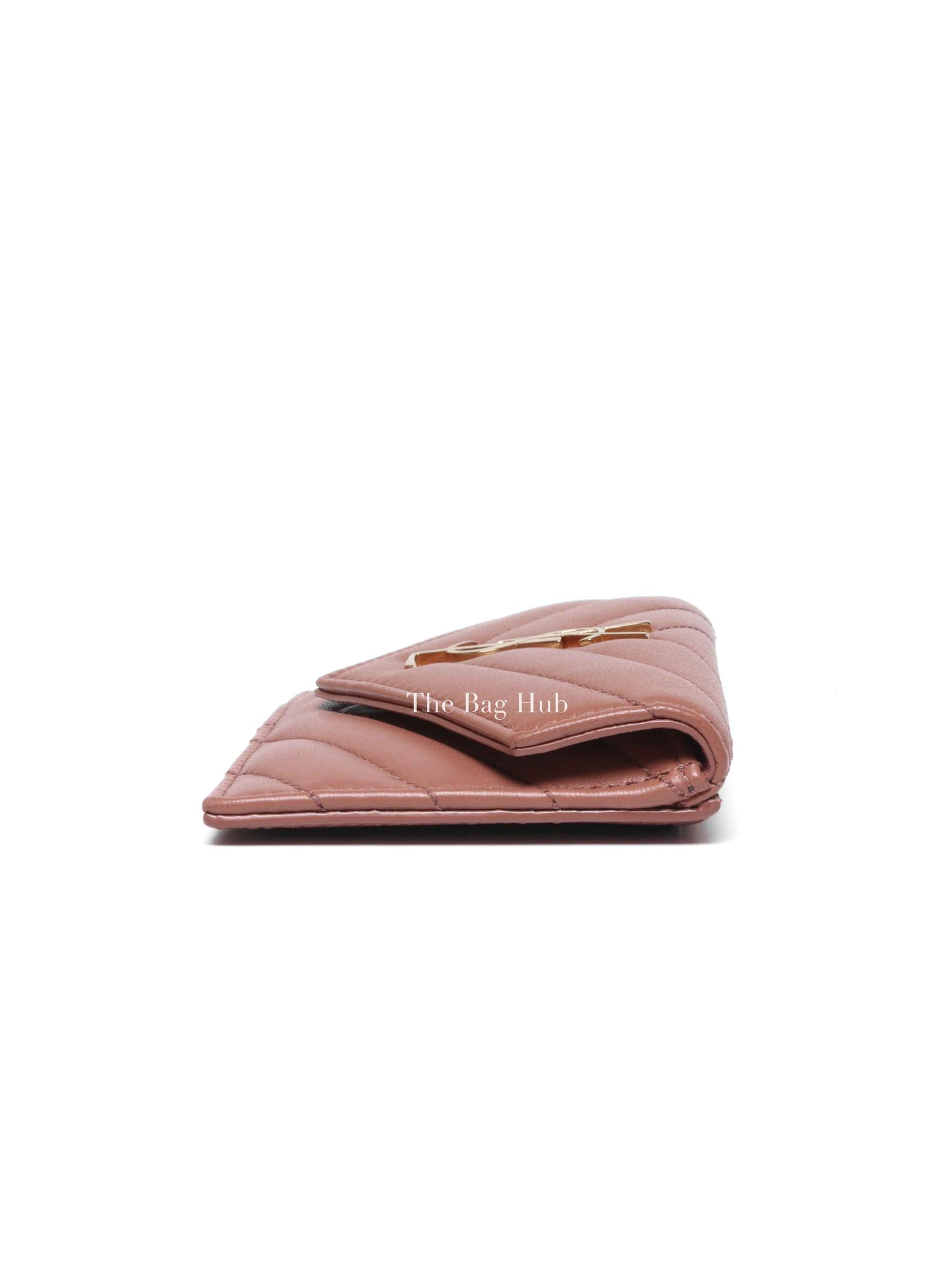 Saint Laurent Barely Pink Quilted Chevron Cassandre Fragments Flap Card Case