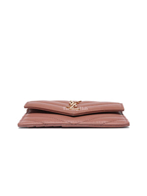 Saint Laurent Barely Pink Quilted Chevron Cassandre Fragments Flap Card Case