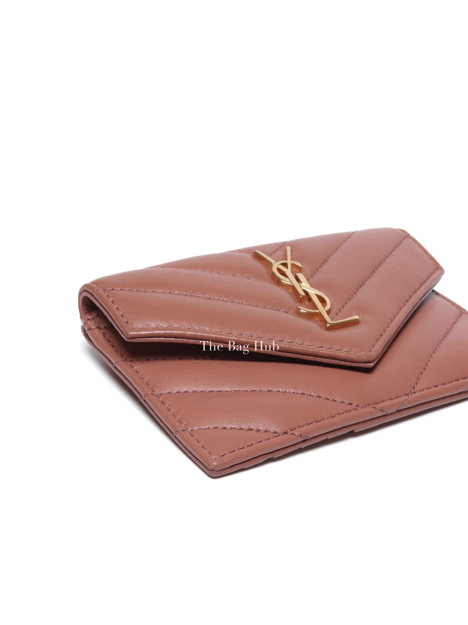Saint Laurent Barely Pink Quilted Chevron Cassandre Fragments Flap Card Case