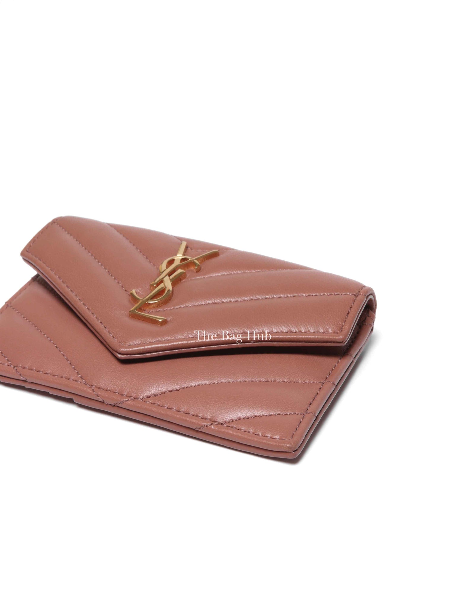 Saint Laurent Barely Pink Quilted Chevron Cassandre Fragments Flap Card Case