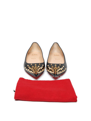 Christian Louboutin Black Leather Spikyshell Flats Size 39.5