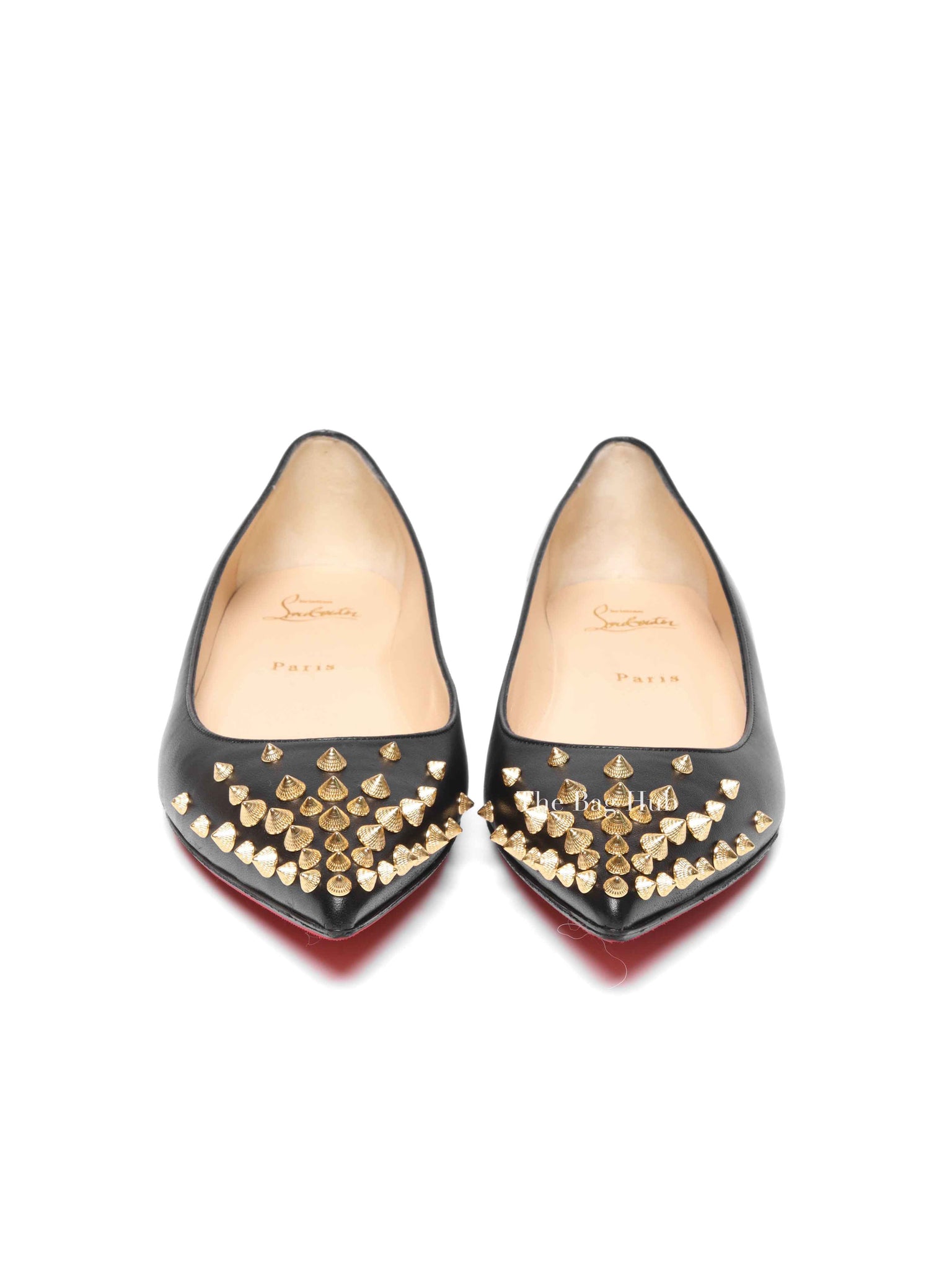 Christian Louboutin Black Leather Spikyshell Flats Size 39.5