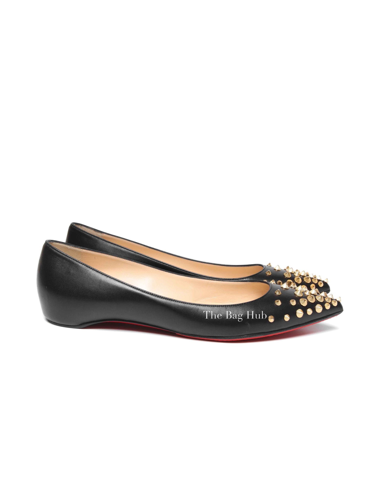 Christian Louboutin Black Leather Spikyshell Flats Size 39.5