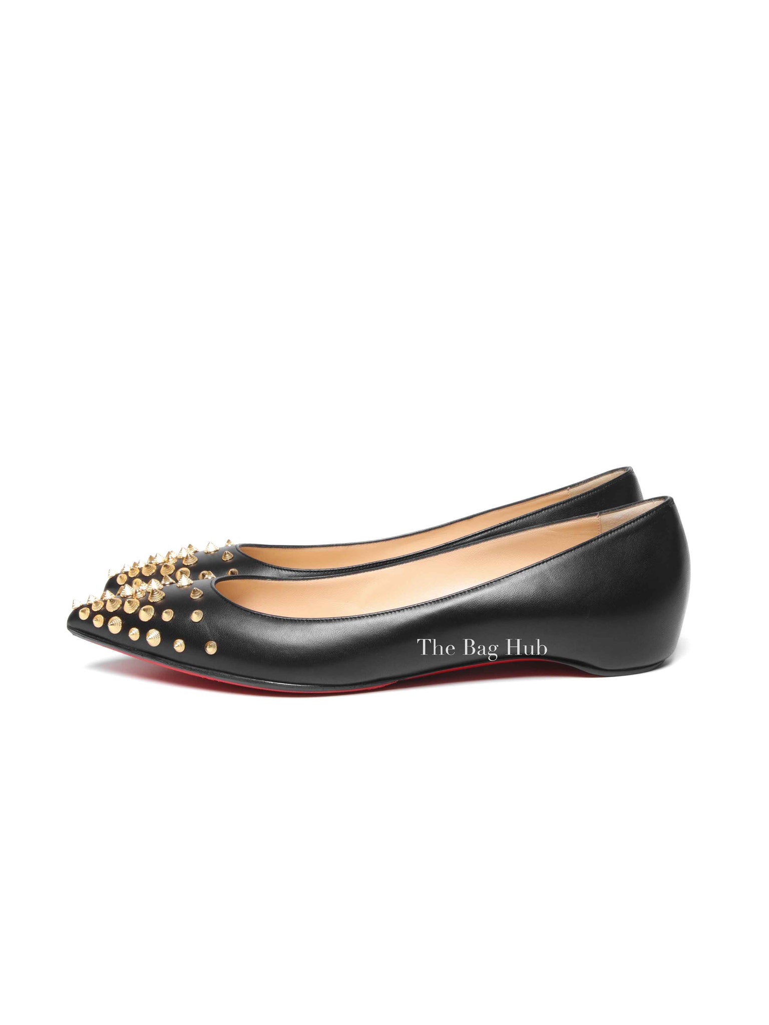 Christian Louboutin Black Leather Spikyshell Flats Size 39.5