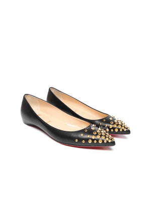 Christian Louboutin Black Leather Spikyshell Flats Size 39.5