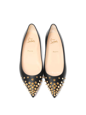 Christian Louboutin Black Leather Spikyshell Flats Size 39.5
