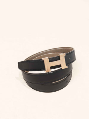 Hermes Noir Etoupe Epsom/Swift Leather H Buckle Belt RGHW 25mm 75cm