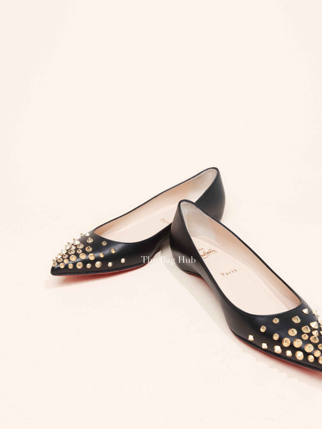 Christian Louboutin Black Leather Spikyshell Flats Size 39.5