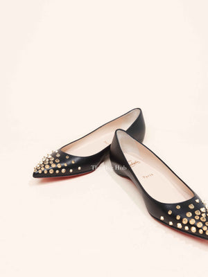 Christian Louboutin Black Leather Spikyshell Flats Size 39.5