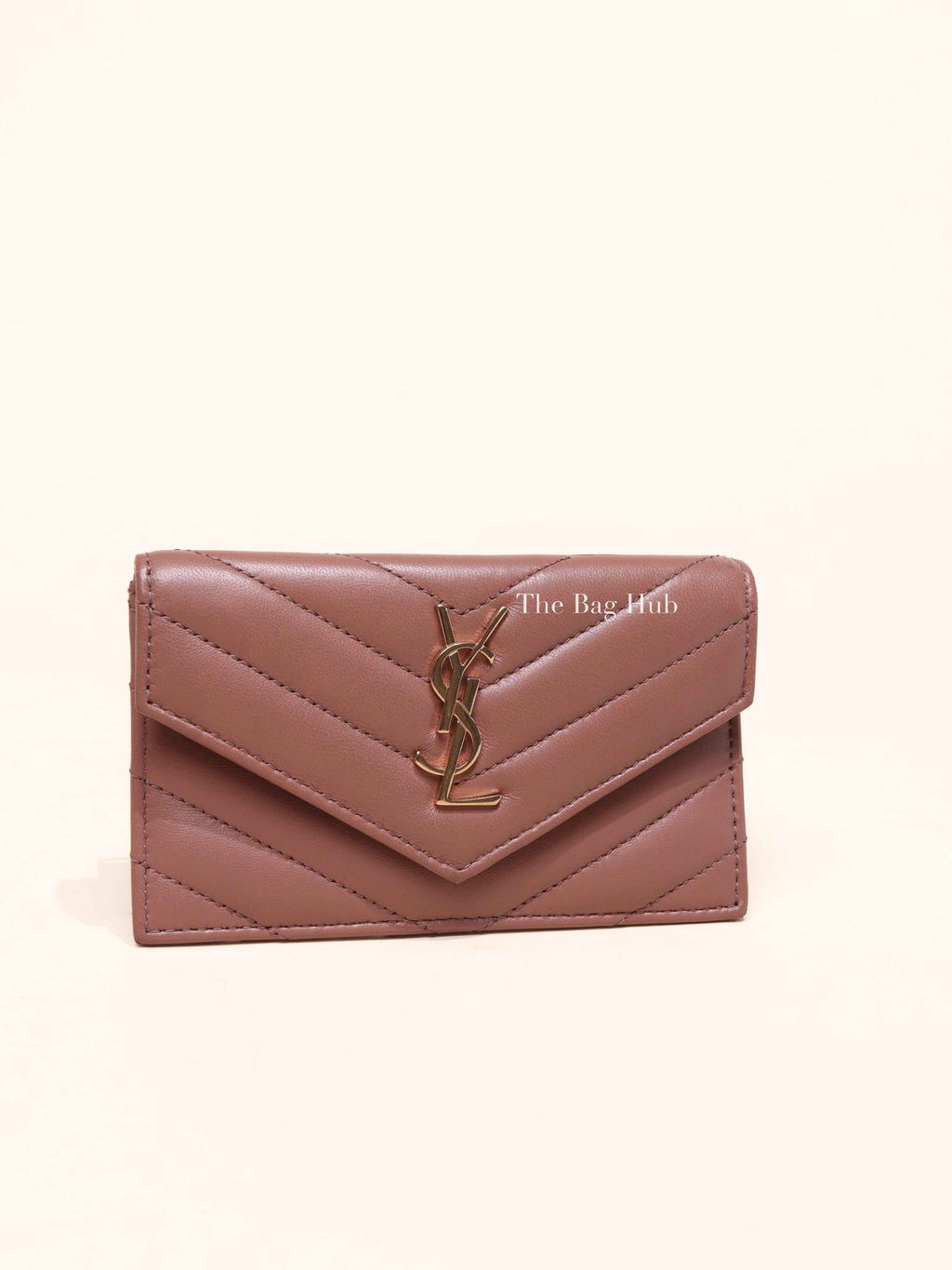 Saint Laurent Barely Pink Quilted Chevron Cassandre Fragments Flap Card Case