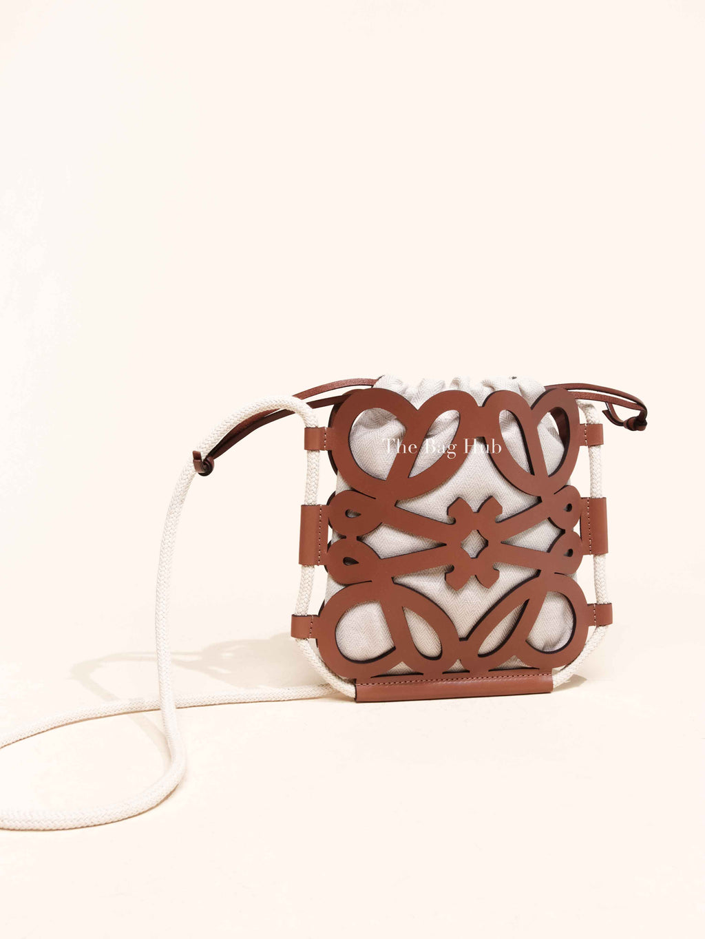 Loewe Brown Beige Leather Anagram Cutout Small Crossbody Bag