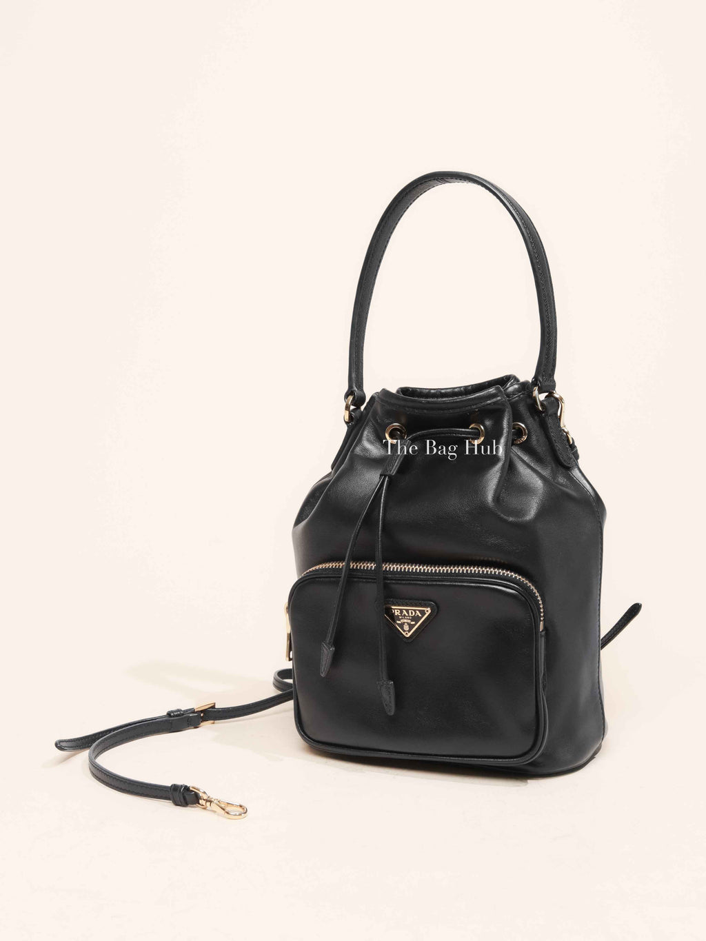 Prada Black Light Calf Duet Bucket Shoulder Bag