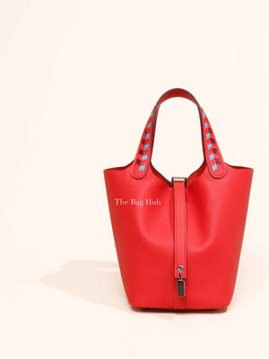 Hermes Rouge Coeur/Bleu Du Nord/Rouge H Epsom Tressage De Cuir Picotin Lock 18 PM