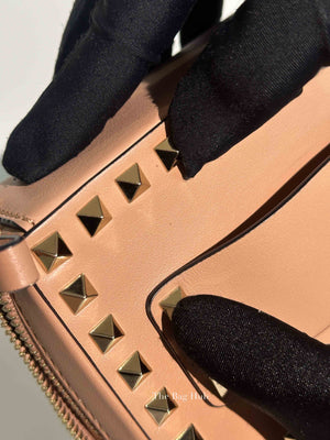 Valentino Beige/Pink Calfskin Rockstud Camera Clutch Crossbody Bag