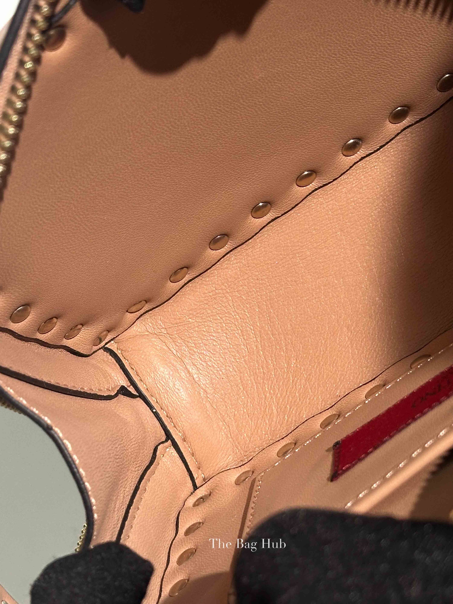 Valentino Beige/Pink Calfskin Rockstud Camera Clutch Crossbody Bag