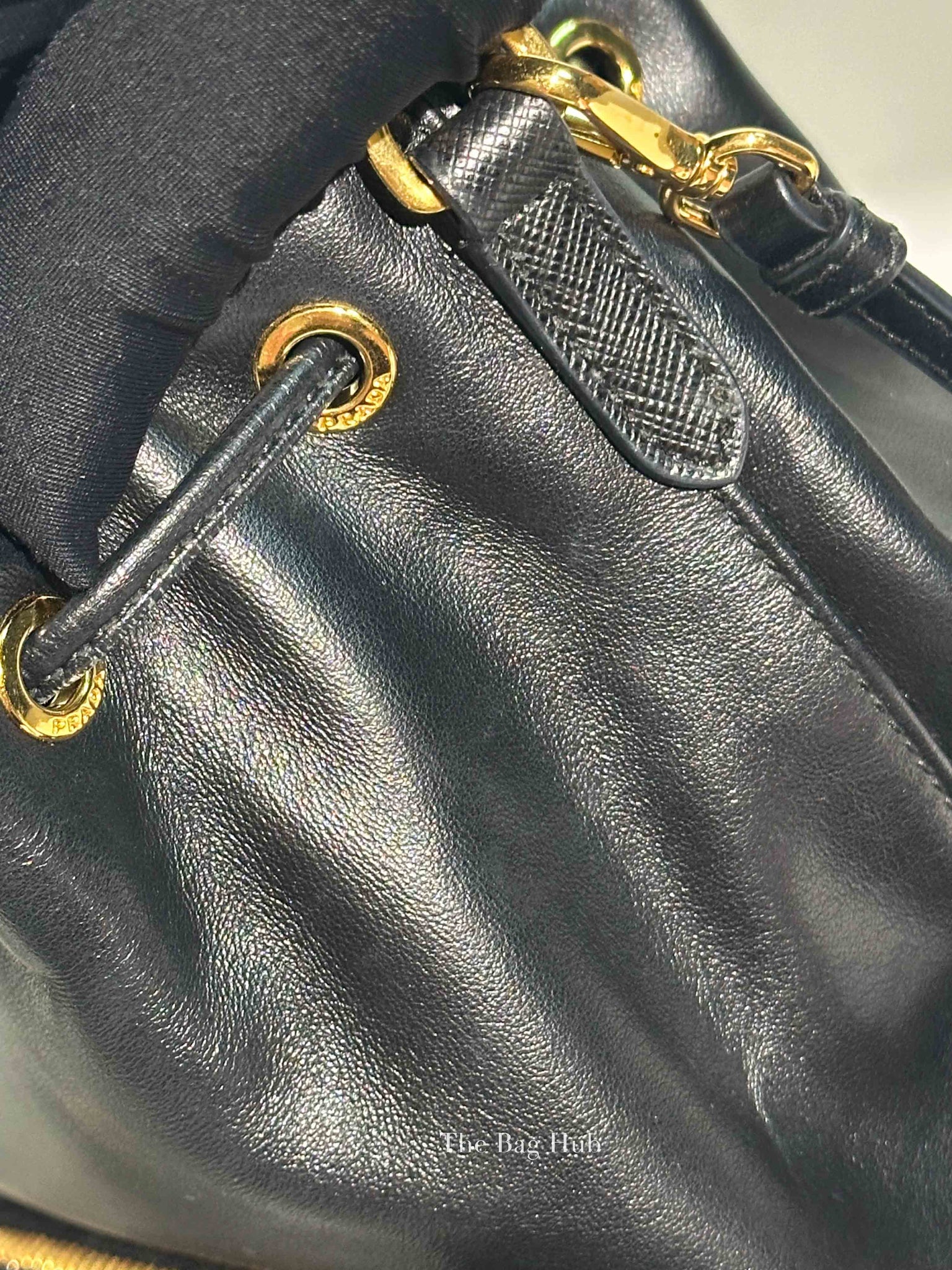Prada Black Light Calf Duet Bucket Shoulder Bag