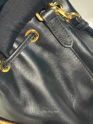 Prada Black Light Calf Duet Bucket Shoulder Bag