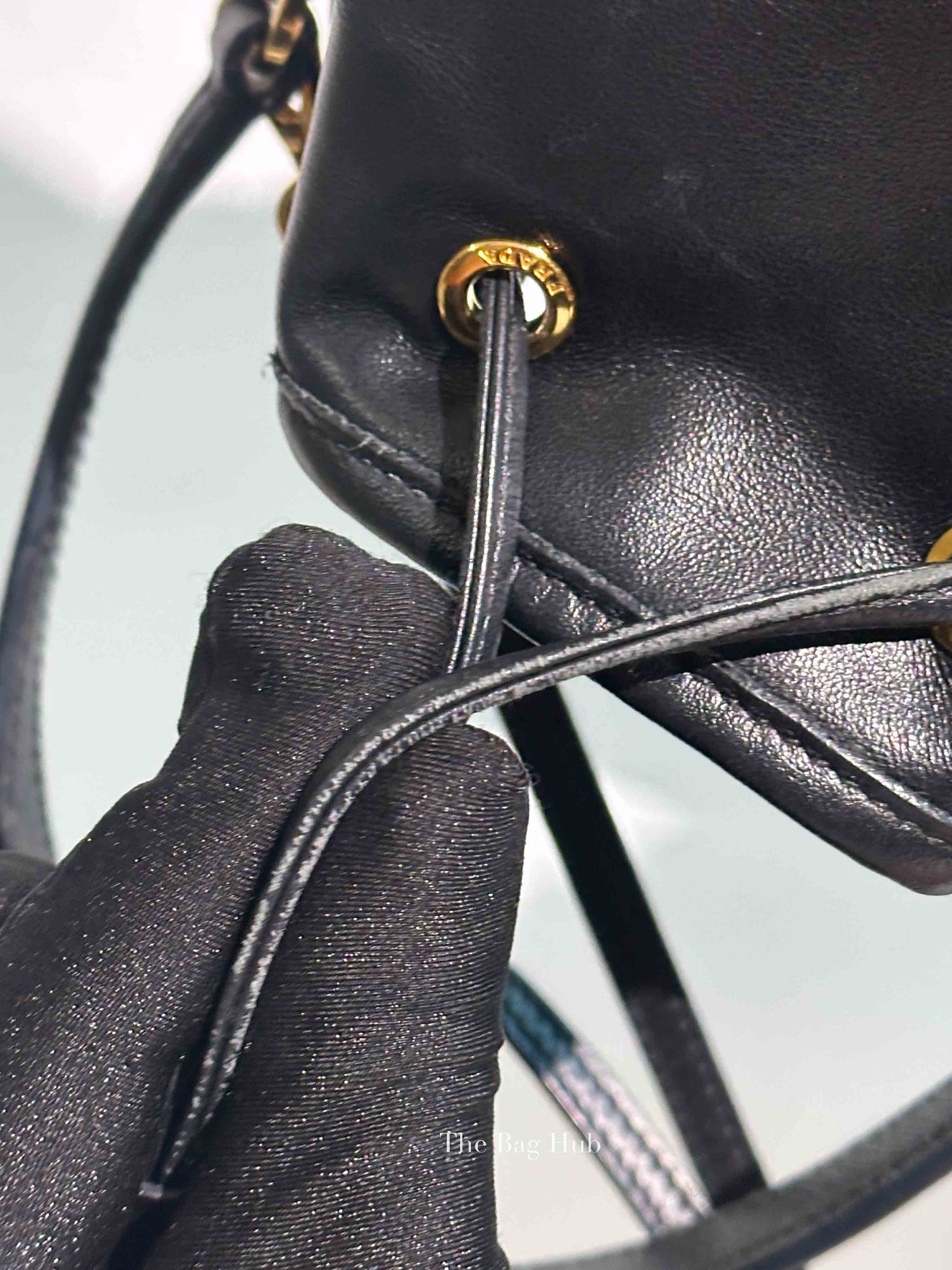 Prada Black Light Calf Duet Bucket Shoulder Bag