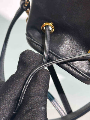 Prada Black Light Calf Duet Bucket Shoulder Bag