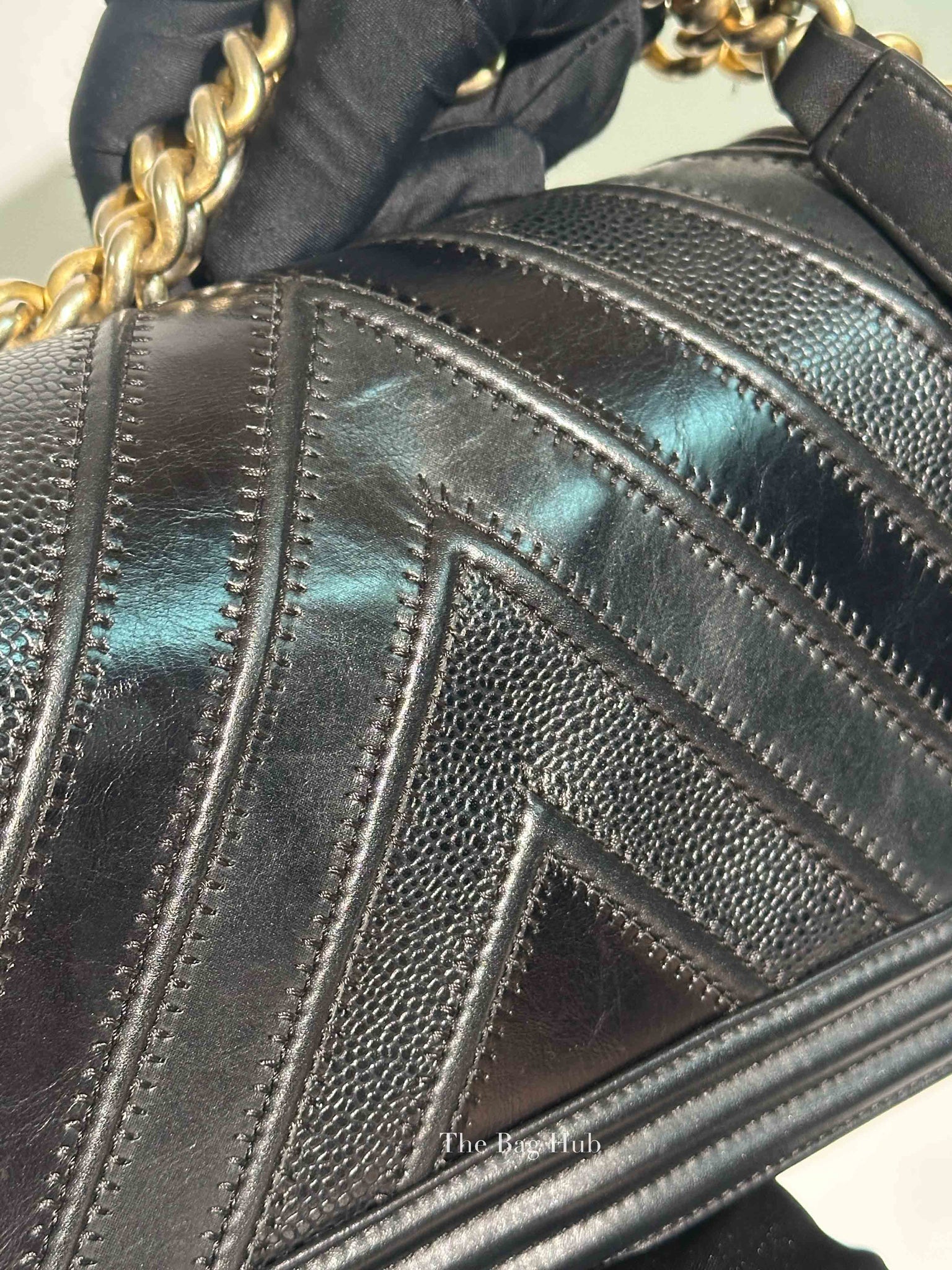 Chanel Black Calfskin Caviar In The Mix Chevron Old Medium Le Boy Flap Bag GHW