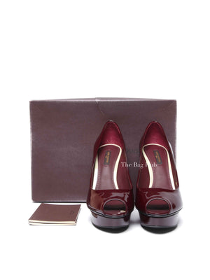 Louis Vuitton Burgundy Patent Leather Eyeline Peep Toe Pumps Size 36.5