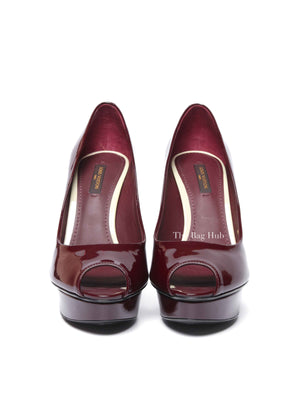 Louis Vuitton Burgundy Patent Leather Eyeline Peep Toe Pumps Size 36.5