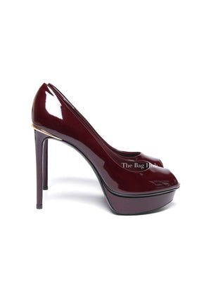 Louis Vuitton Burgundy Patent Leather Eyeline Peep Toe Pumps Size 36.5