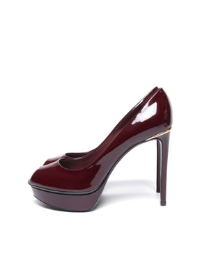 Louis Vuitton Burgundy Patent Leather Eyeline Peep Toe Pumps Size 36.5