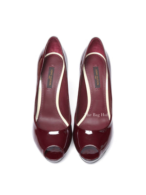 Louis Vuitton Burgundy Patent Leather Eyeline Peep Toe Pumps Size 36.5