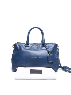 Prada Blue Soft Calf Double Zip Shoulder Bag
