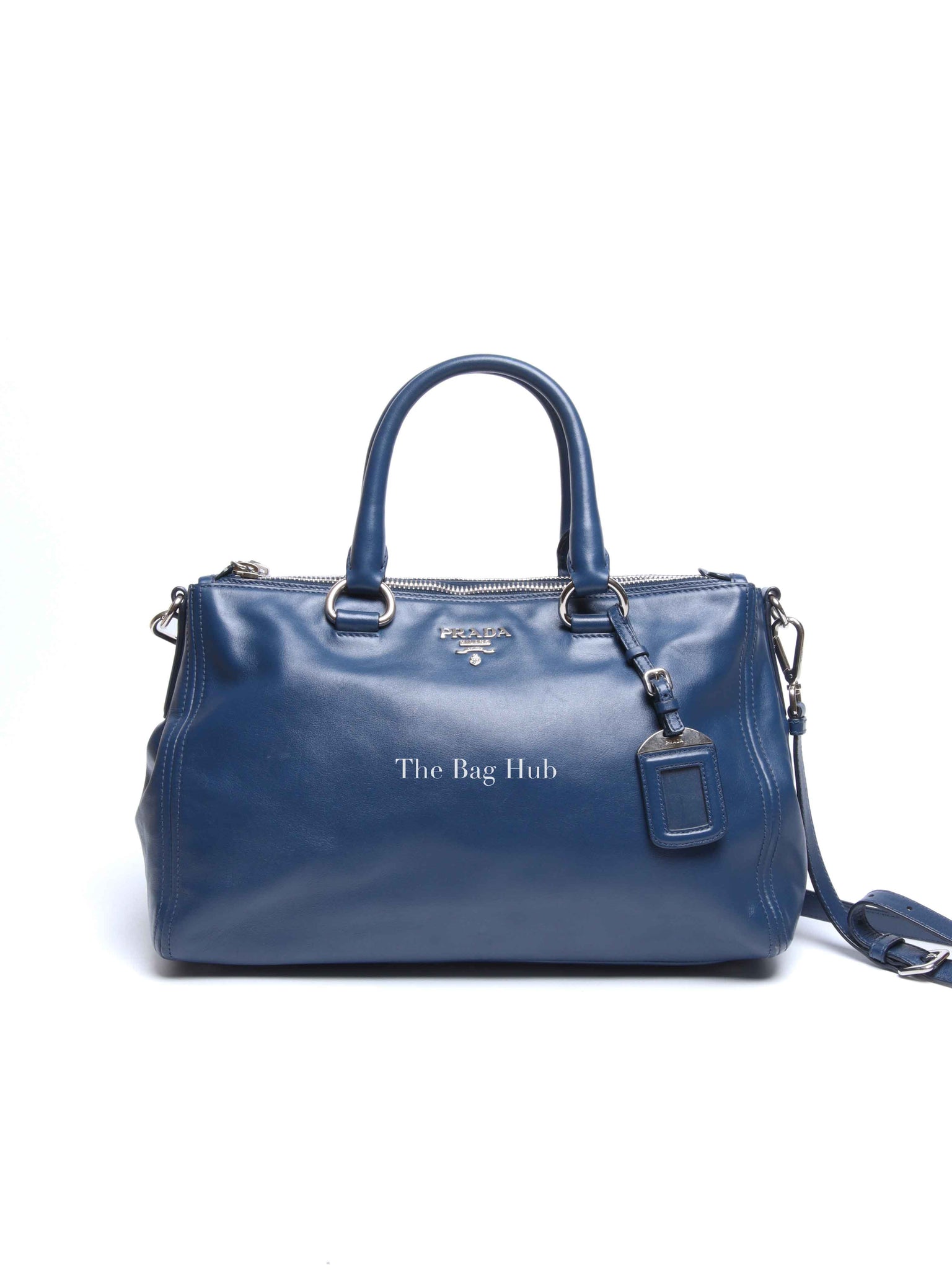 Prada Blue Soft Calf Double Zip Shoulder Bag