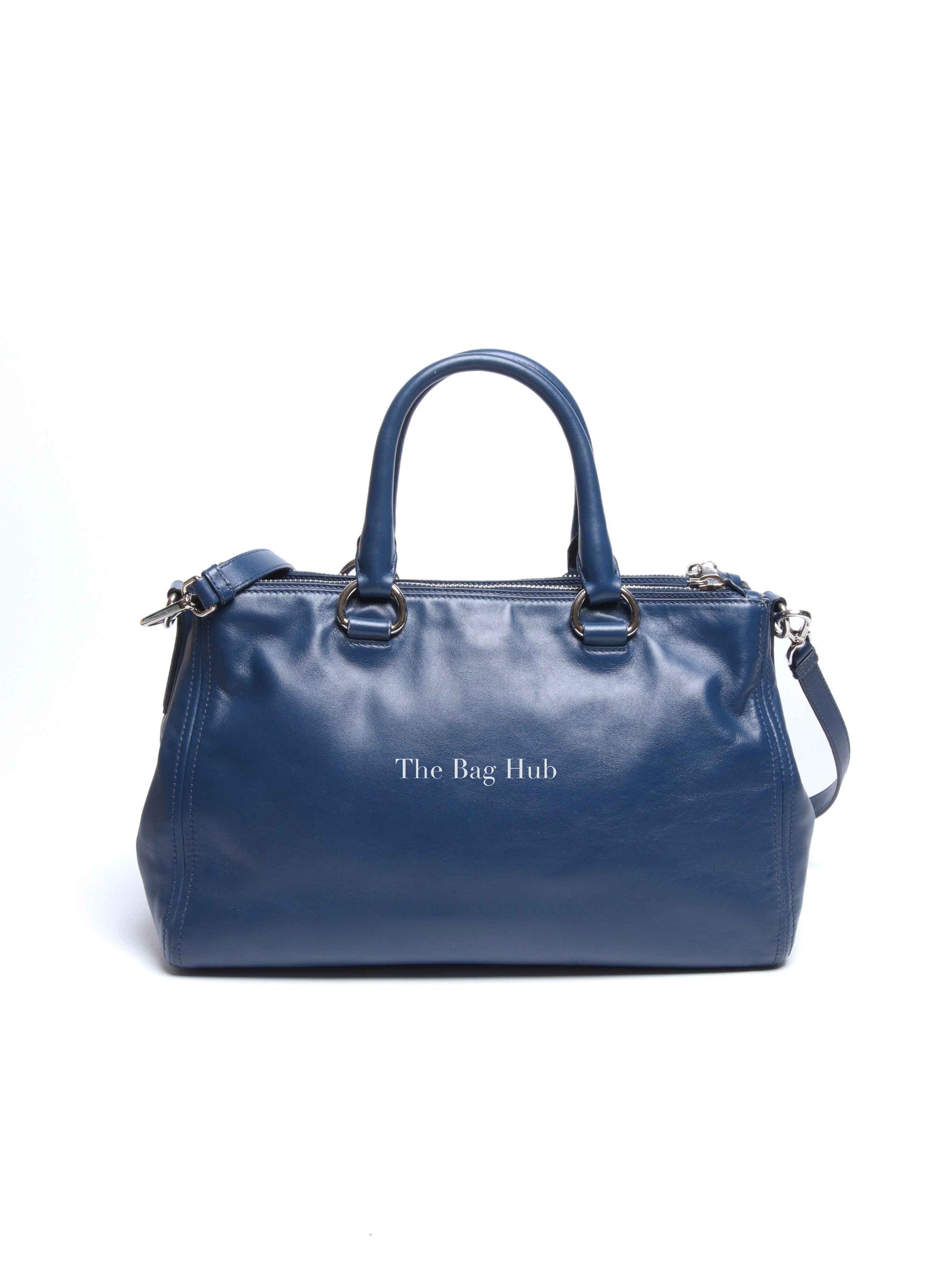Prada Blue Soft Calf Double Zip Shoulder Bag