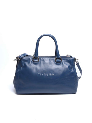 Prada Blue Soft Calf Double Zip Shoulder Bag