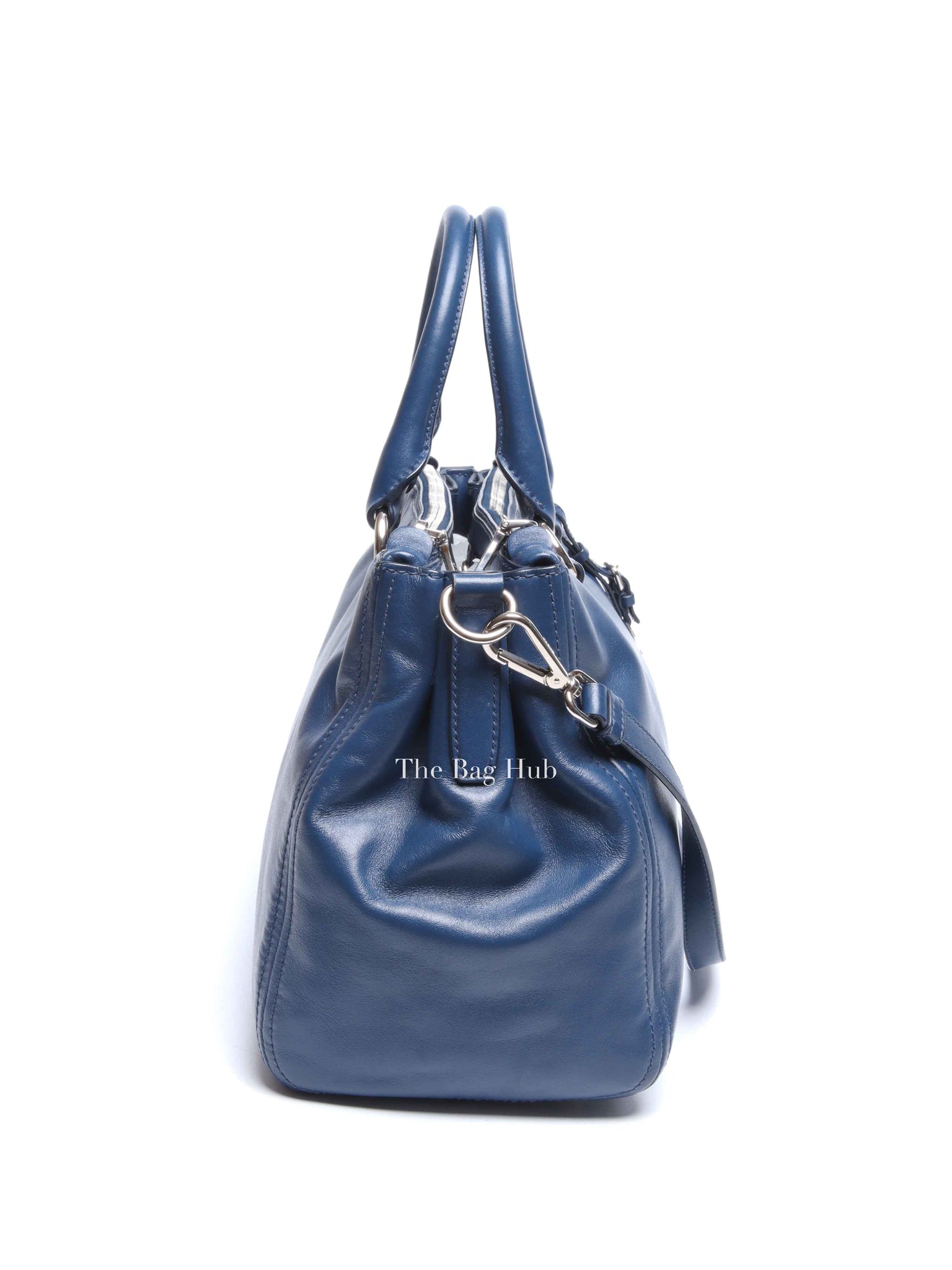 Prada Blue Soft Calf Double Zip Shoulder Bag