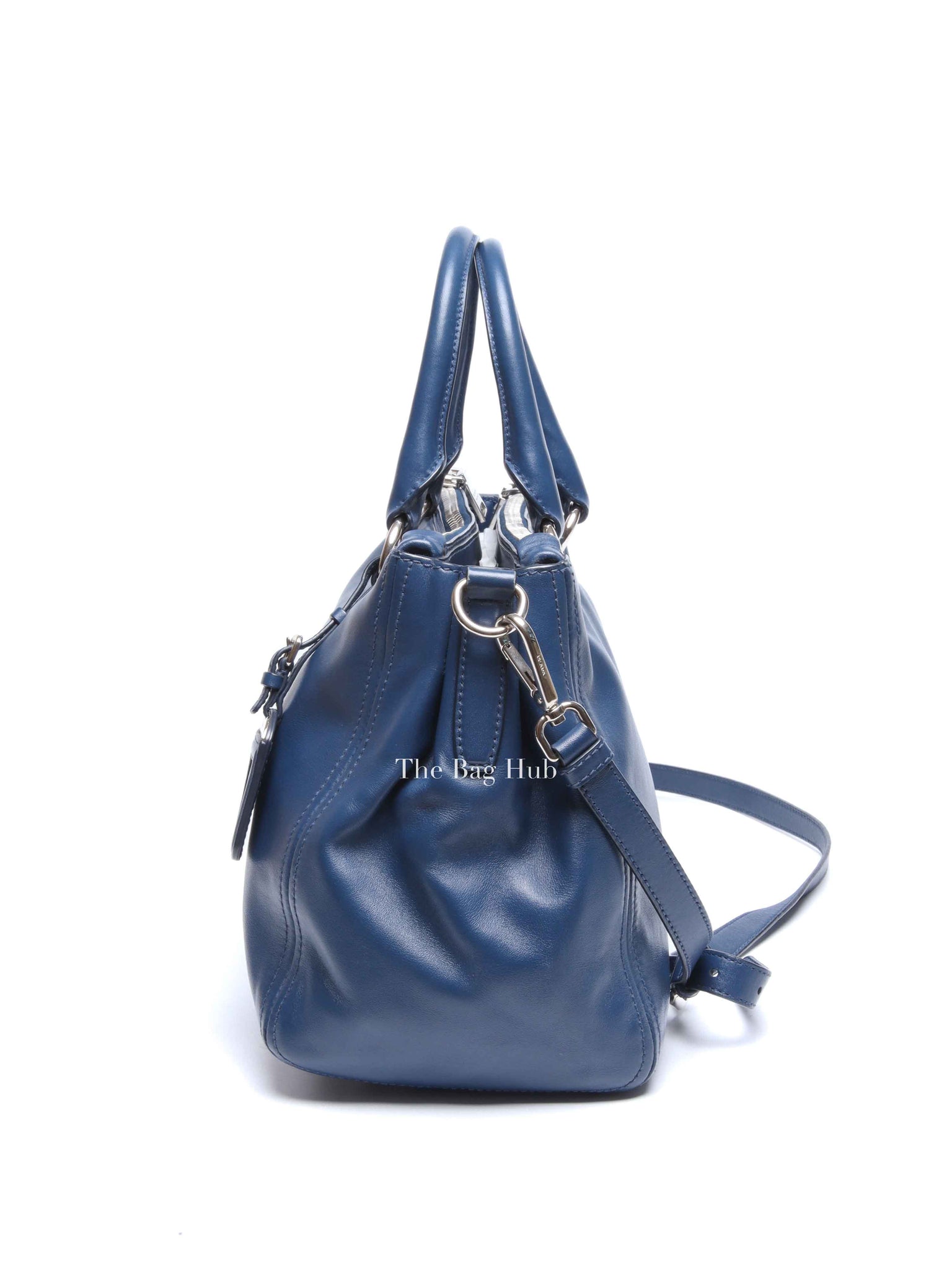 Prada Blue Soft Calf Double Zip Shoulder Bag