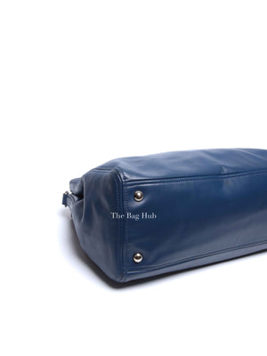 Prada Blue Soft Calf Double Zip Shoulder Bag