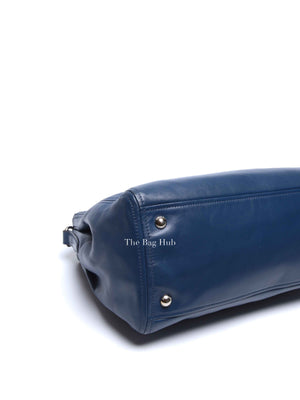 Prada Blue Soft Calf Double Zip Shoulder Bag