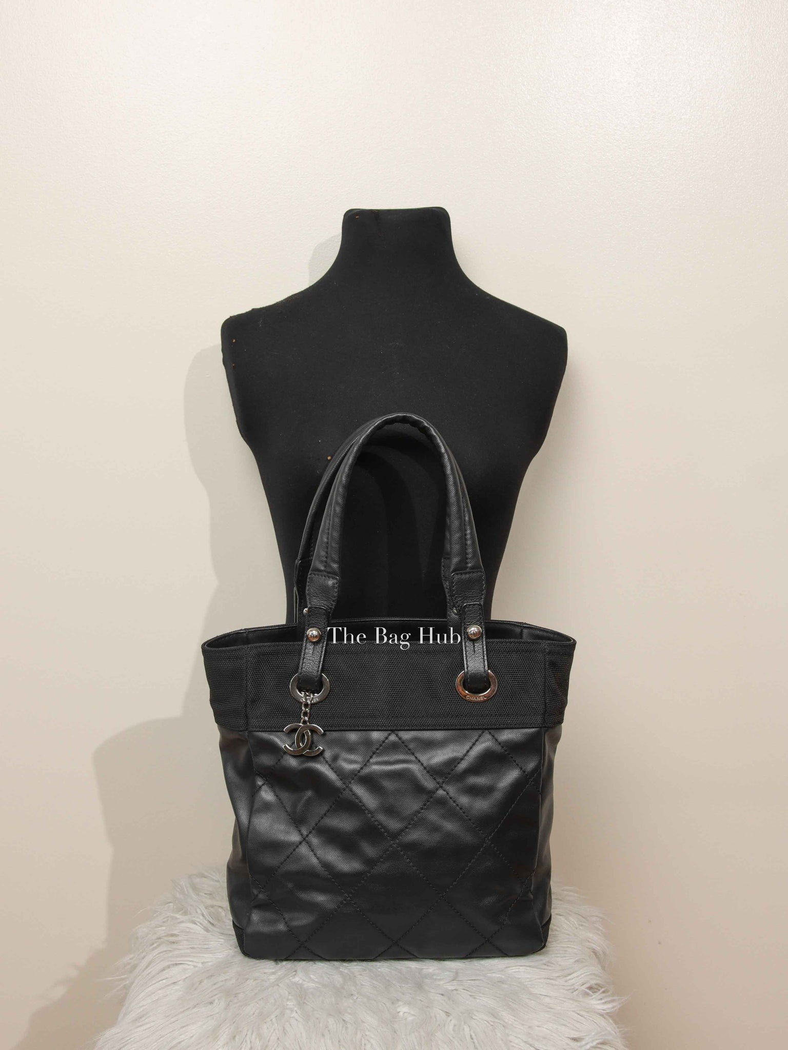 Chanel Black Canvas Paris Biarritz PM Tote Bag