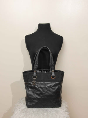 Chanel Black Canvas Paris Biarritz PM Tote Bag