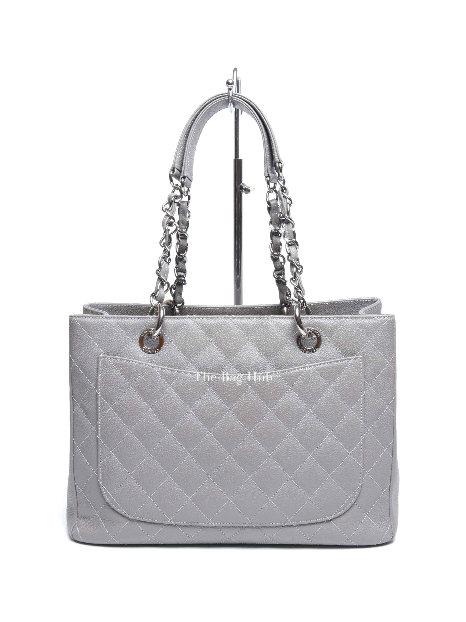 Chanel Gray Caviar Quilted Grand Shopping Tote Bag