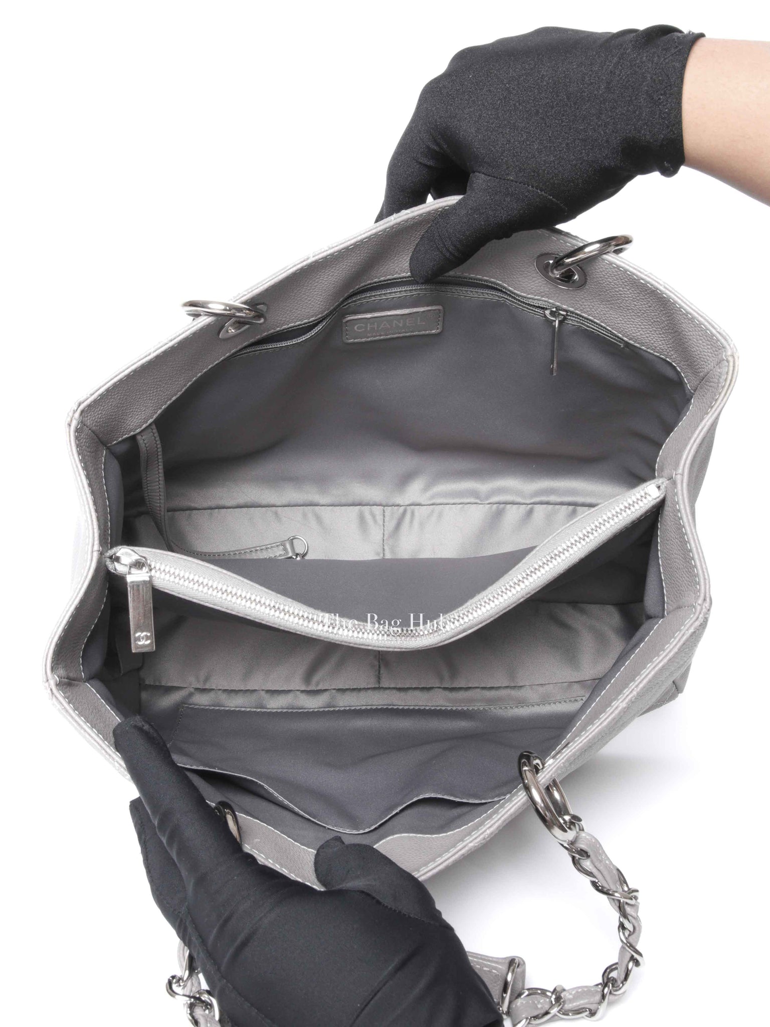 Chanel Gray Caviar Quilted Grand Shopping Tote Bag