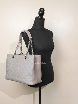 Chanel Gray Caviar Quilted Grand Shopping Tote Bag