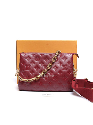 Louis Vuitton Wine Lambskin Embossed Monogram Coussin PM Bag