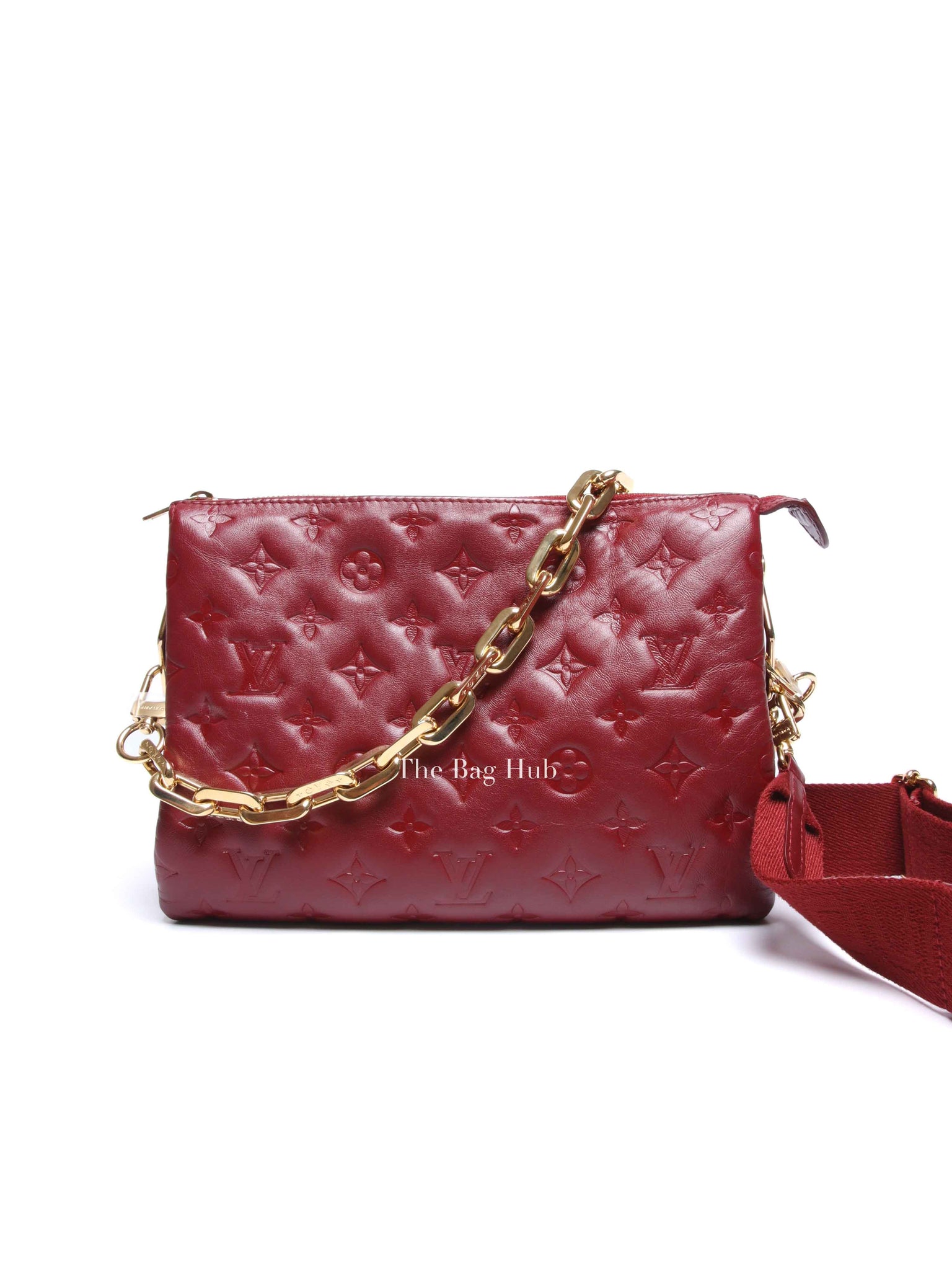 Louis Vuitton Wine Lambskin Embossed Monogram Coussin PM Bag